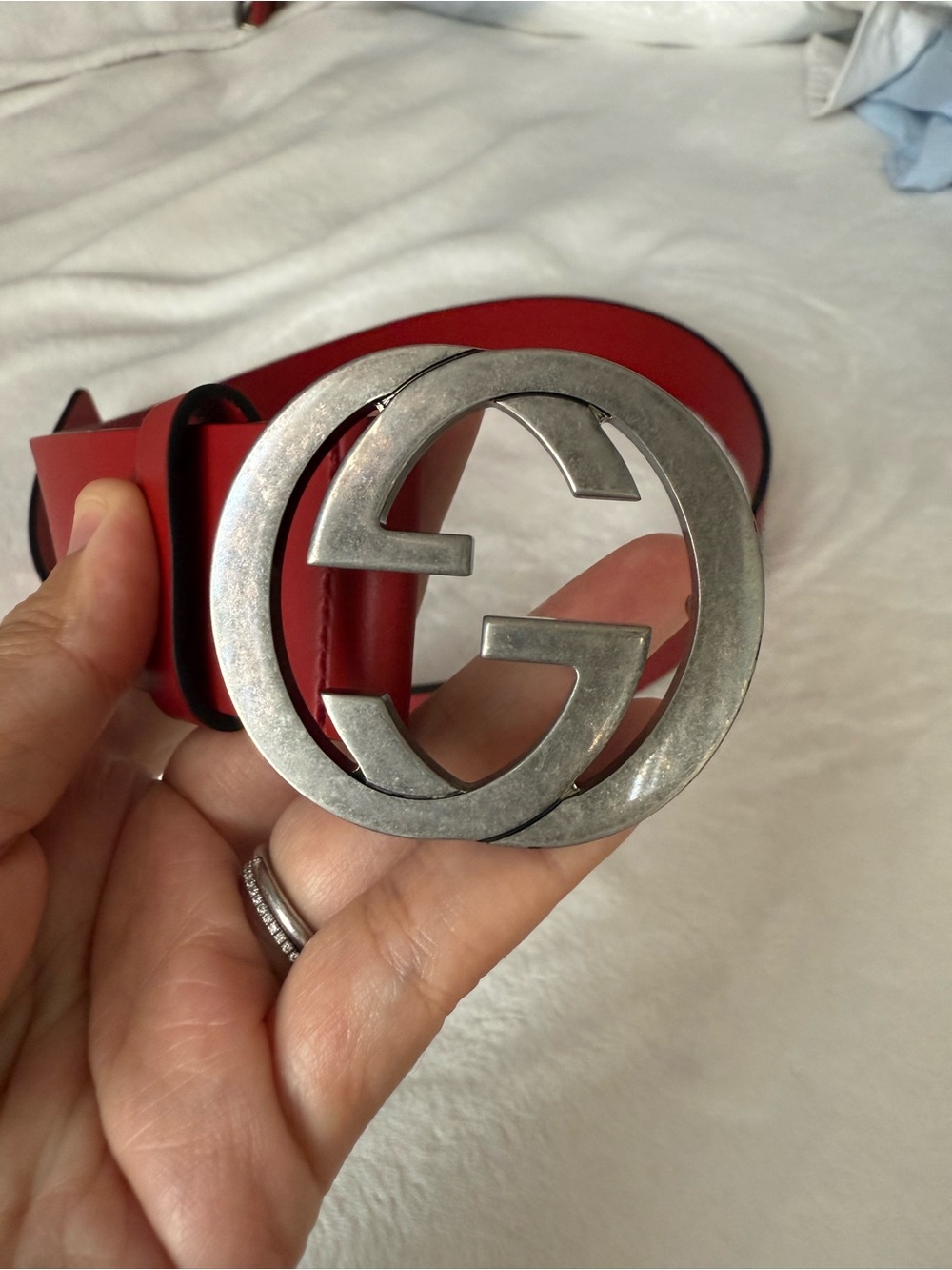 Gucci Red Leather Interlocking G Belt 85